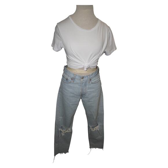 Levi’s 501 Distressed Light Wash Jeans Women’s 26 Raw Hem Vintage Straight Leg - Picture 1 of 10